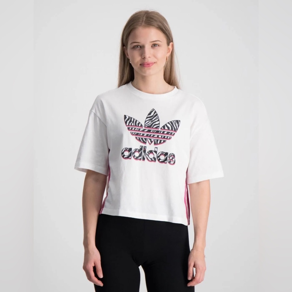 ADIDAS Animal Trefoil Tee girls Teen‎ Crop T-Shirt Size 14-15y XLarge Logo NEW